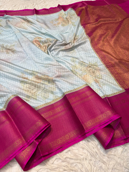 multicolour soft Dupion silk digital  print Banarasi saree