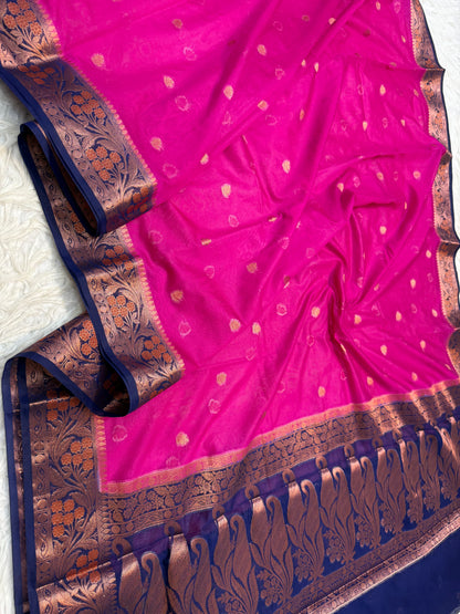 Royal pink navy shade georgatte Banarasi saree