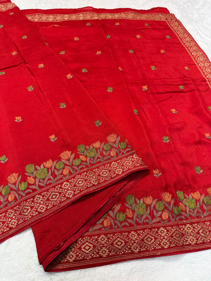 Red shade viscose embroidery premium designer saree