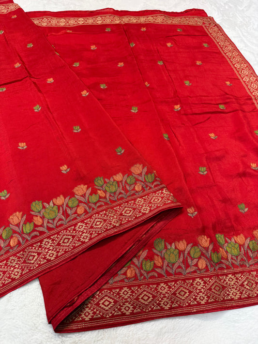 Red shade viscose embroidery premium designer saree