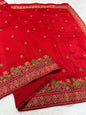 Red shade viscose embroidery premium designer saree