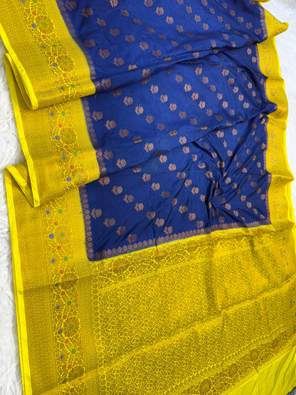Nevy yellow shade  Dupion Silk premium Banarasi Saree