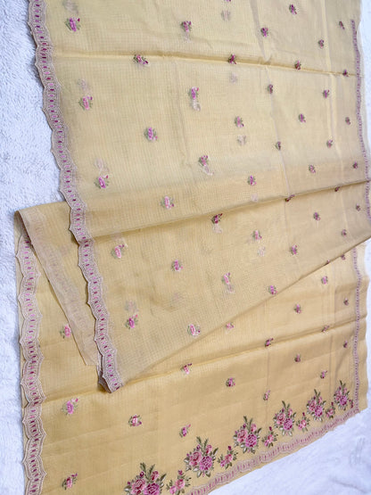 Beige shade cotton kota designer embroidery premium Banarasi saree
