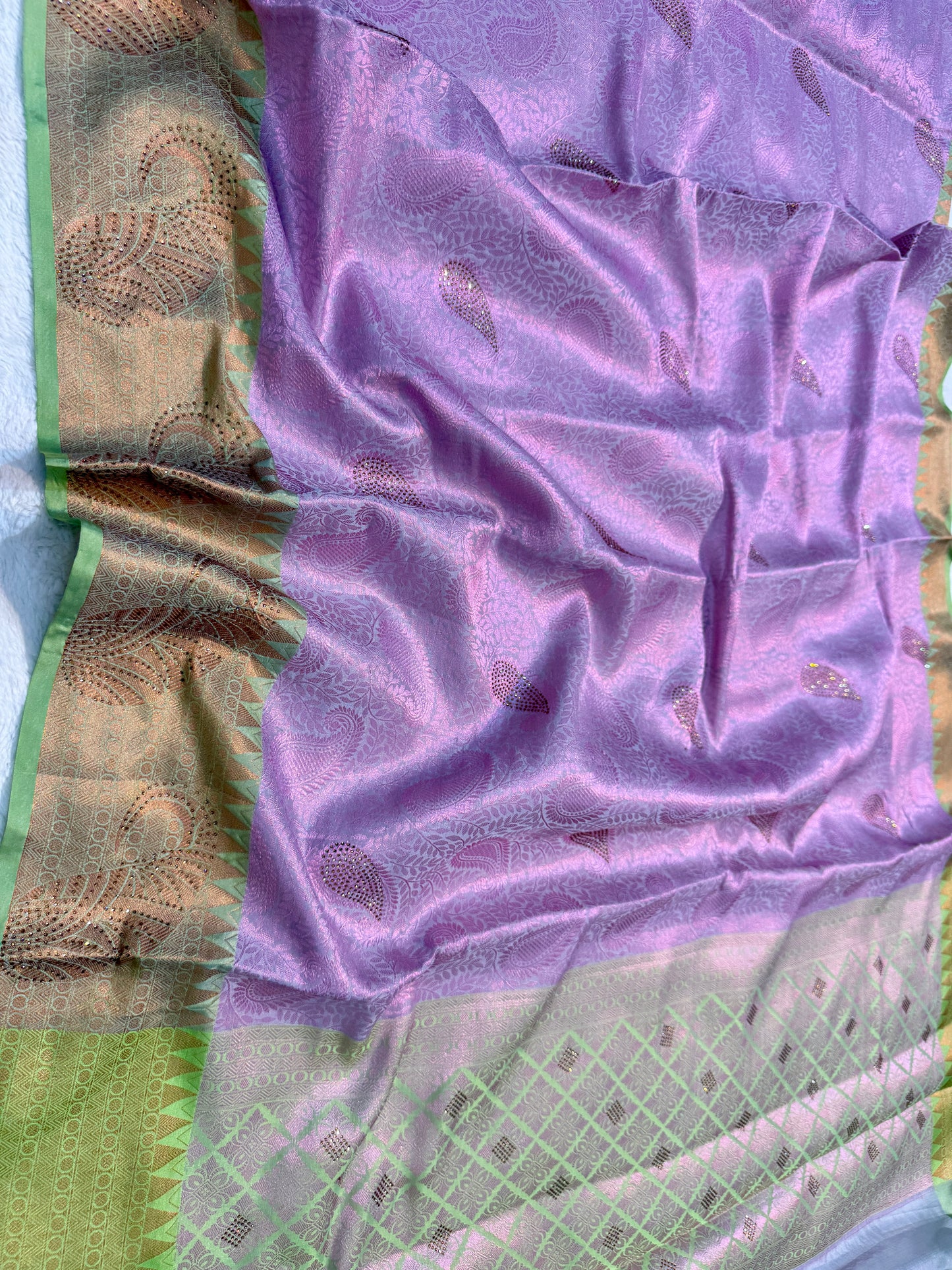 Multicolour shade zari brocade swarovski work Banarasi saree