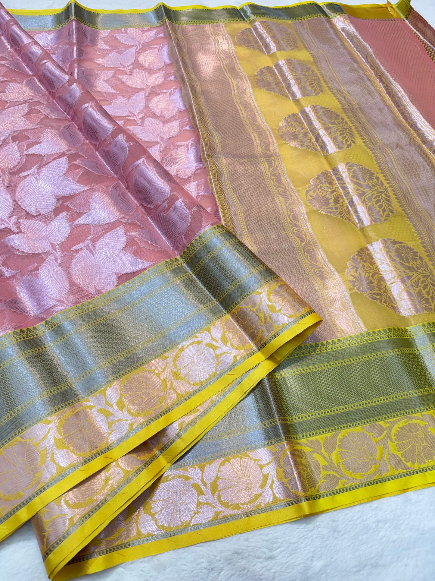 Peach shade kora organza Banarasi saree