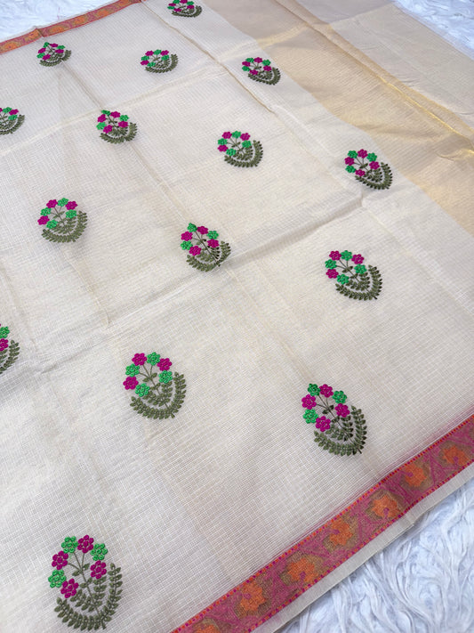 Off white shade tissue kota embroidery primum Banarasi saree