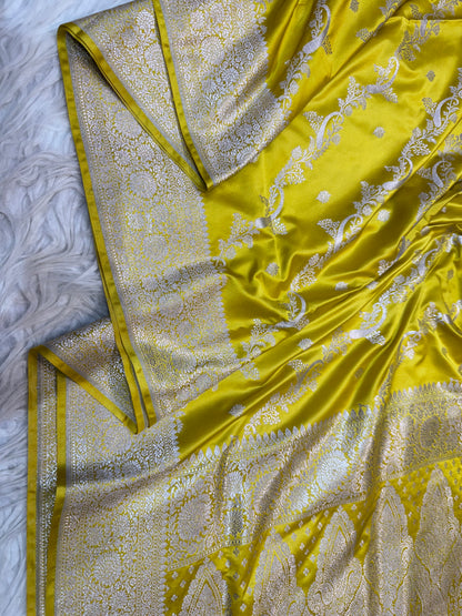 Mustard shade premium mashru katan Banarasi saree