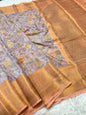 Grey peach & multicolour shade georgatte digital print Banarasi saree