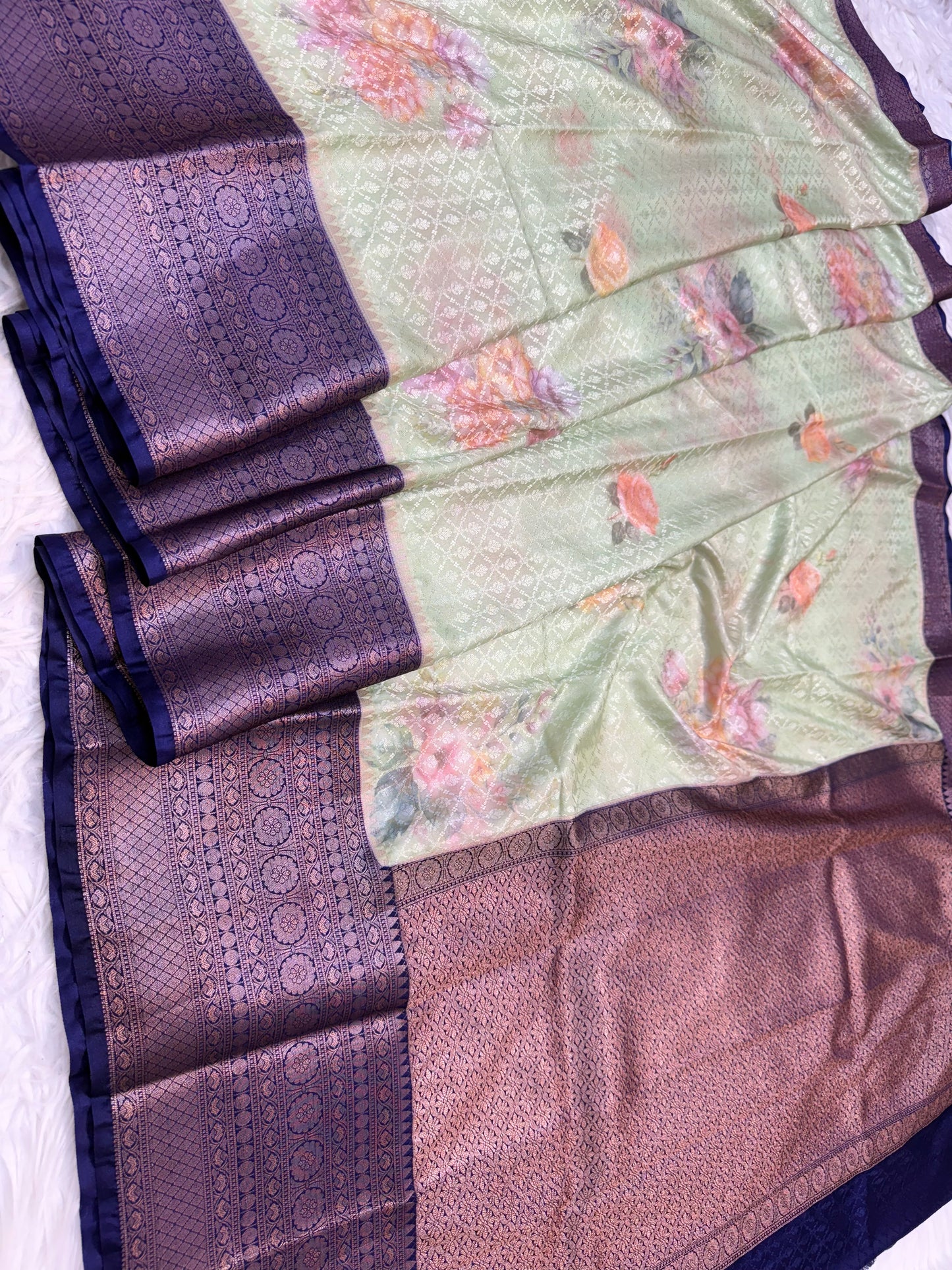 multicolour soft Dupion silk digital  print Banarasi saree