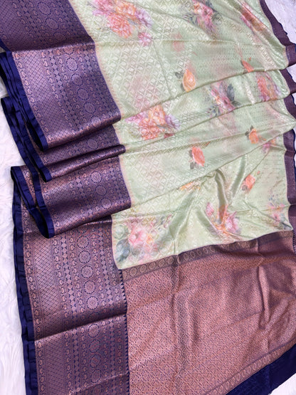 multicolour soft Dupion silk digital  print Banarasi saree