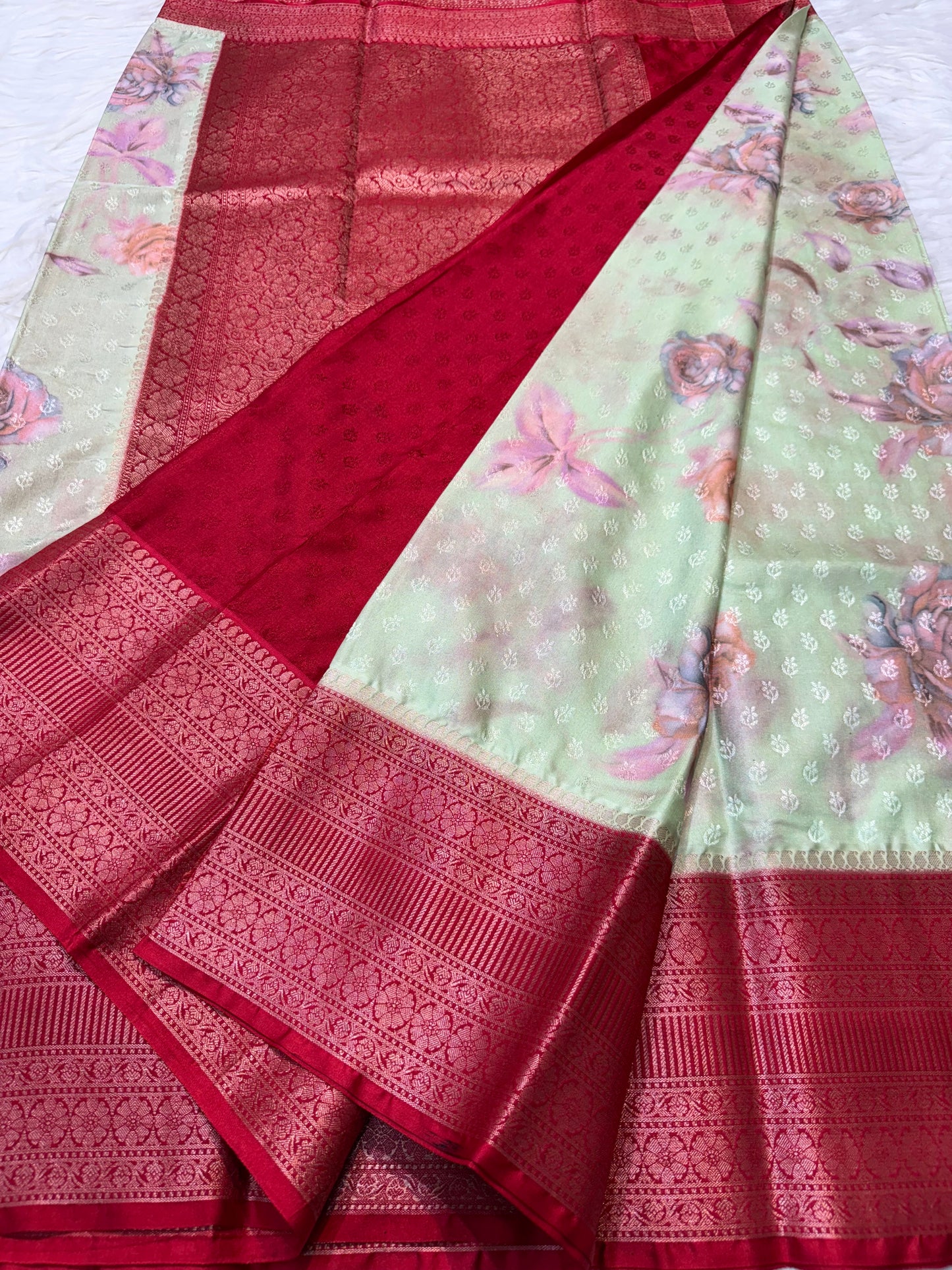 multicolour soft Dupion silk digital  print Banarasi saree