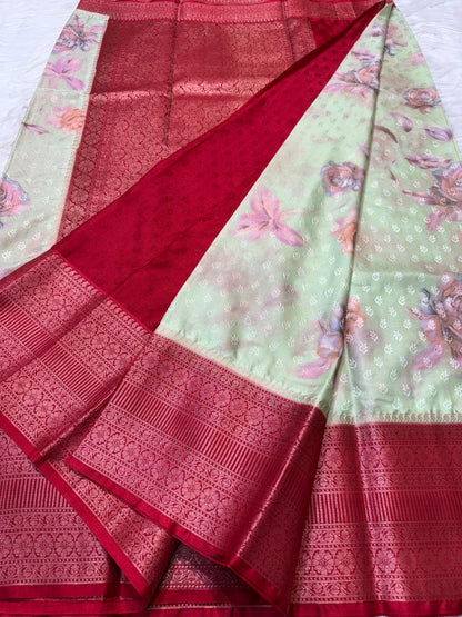 multicolour soft Dupion silk digital  print Banarasi saree