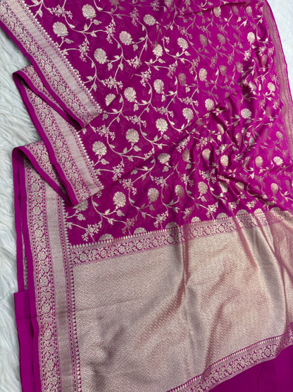 Royal pink shade khaddi georgatte premium Banarasi saree
