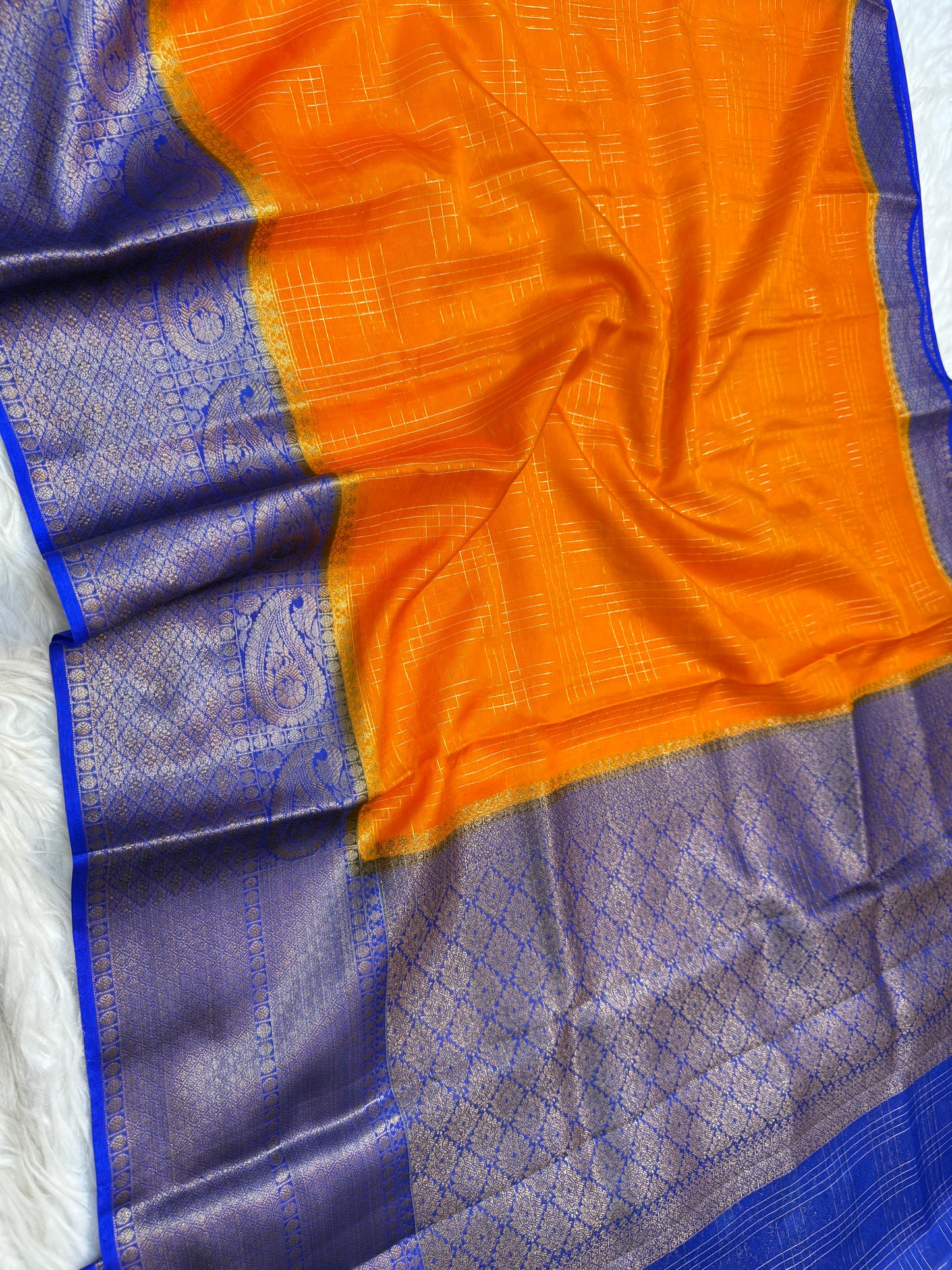 Orange blue warm silk premium Banarasi saree