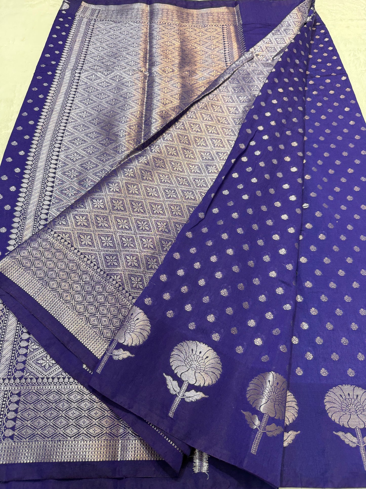 Navy shade raw mango  premium Banarasi saree