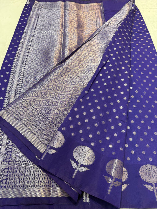 Navy shade raw mango  premium Banarasi saree