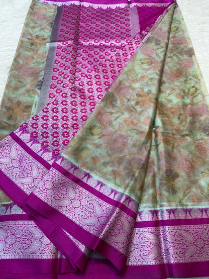 Multi colore warm silk digital print Banarasi saree