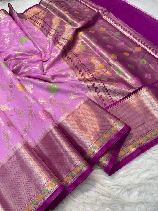 Pink & magenta shade Chiniya Silk premium Banarasi Saree