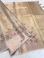 Beige shade tissue kota designer embroidery premium Banarasi saree