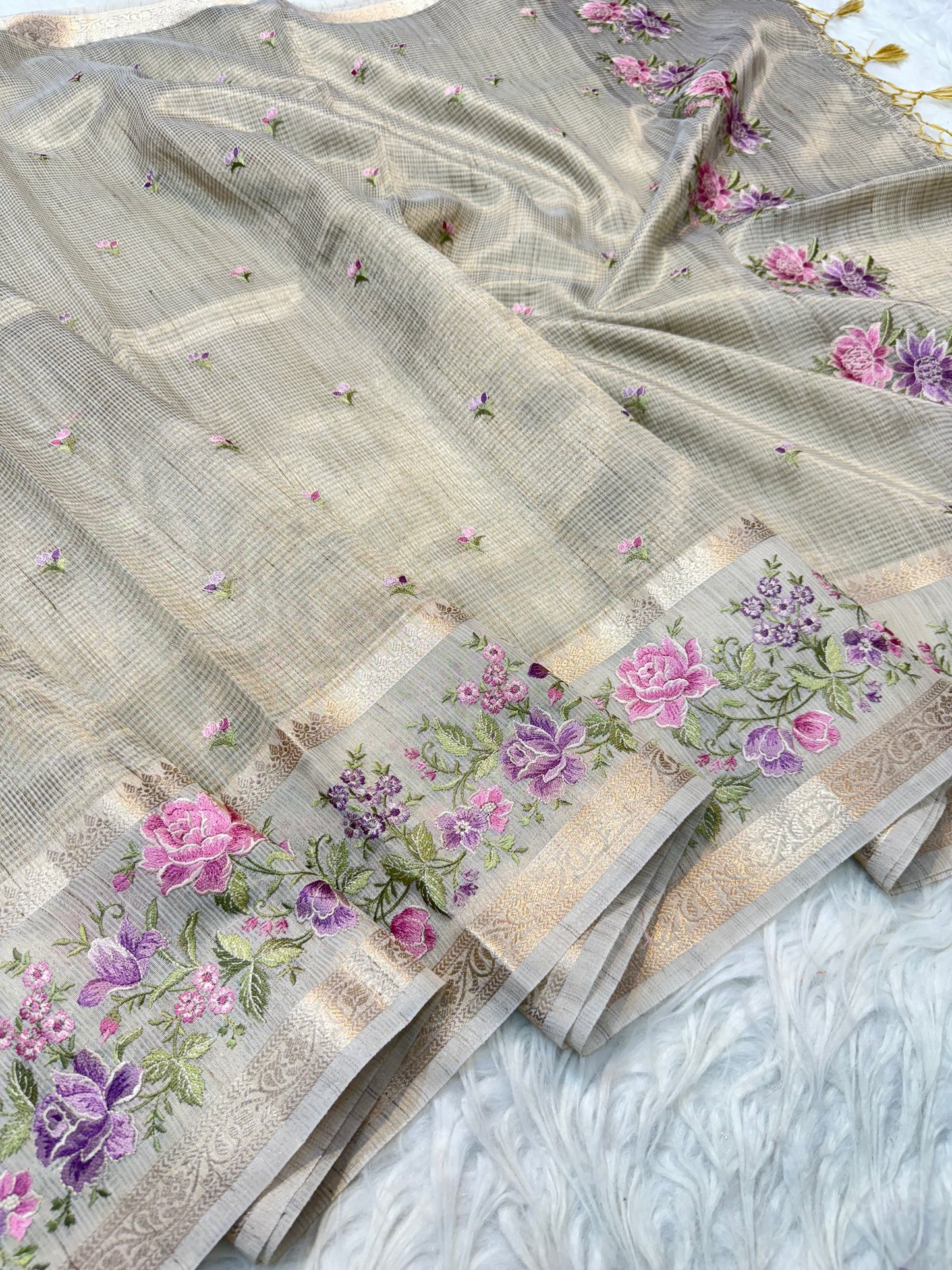 Banarasi Tissue linen embroidery saree
