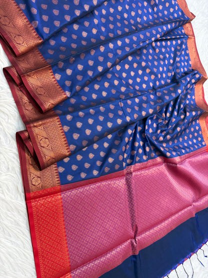 Royal blue maroon shade premium soft silk Banarasi saree