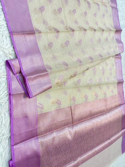 Off white & pink cotton premium Banarasi saree