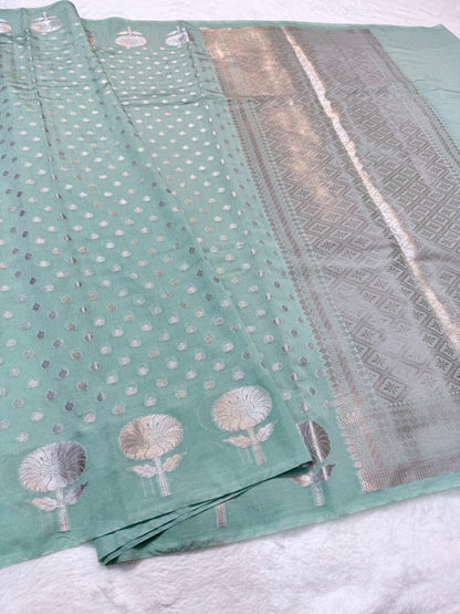 Seagreen shade raw mango  premium Banarasi saree