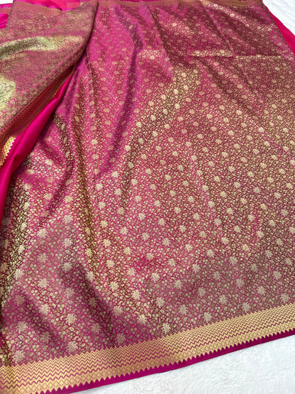 Royal pink shade mashru silk premium Banarasi silk Saree