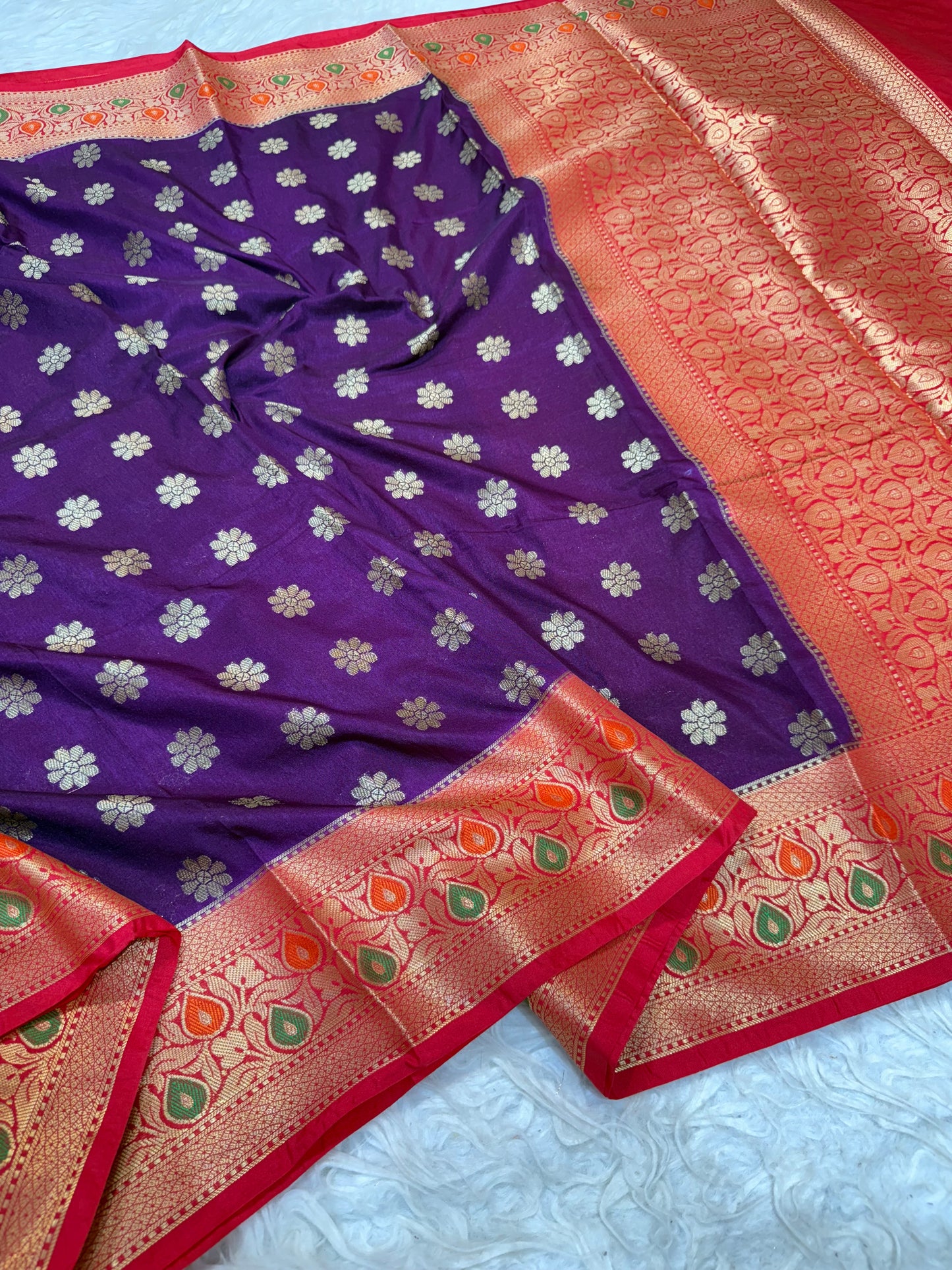 magenta & red shade  Dupion Silk premium Banarasi Saree