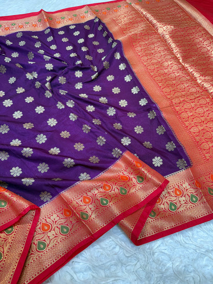 magenta & red shade  Dupion Silk premium Banarasi Saree