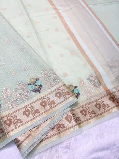 Pista green shade kota designer embroidery Banarasi saree