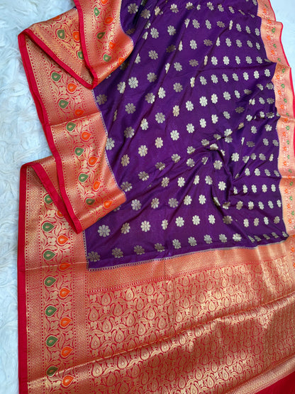 magenta & red shade  Dupion Silk premium Banarasi Saree