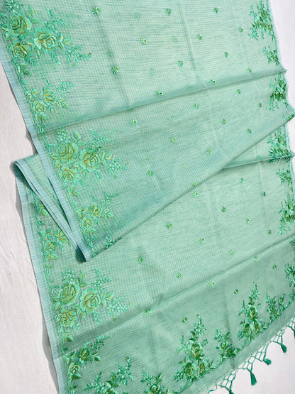 Sea green shade kota designer embroidery premium Banarasi saree