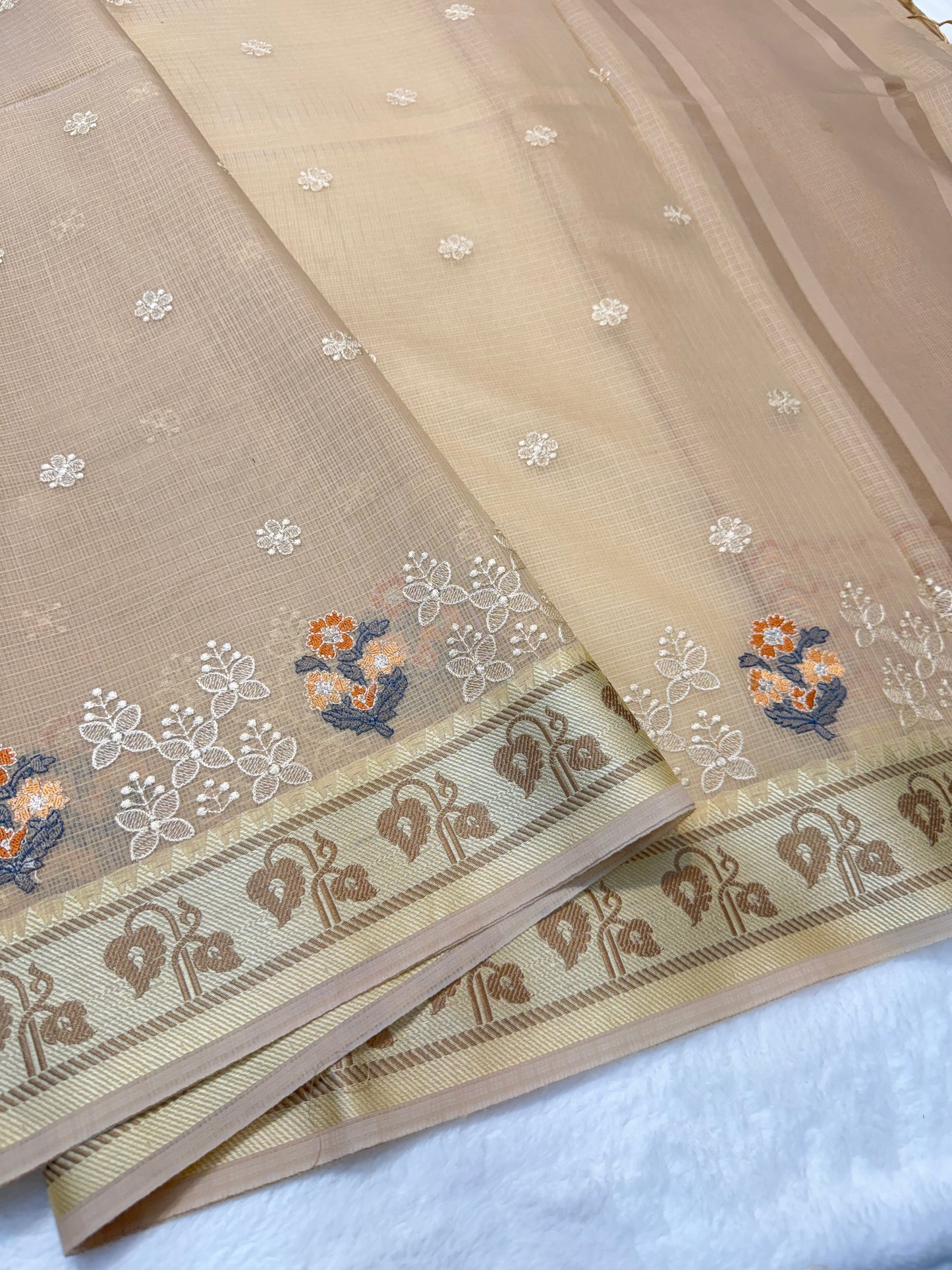 Beige shade kota designer embroidery Banarasi saree