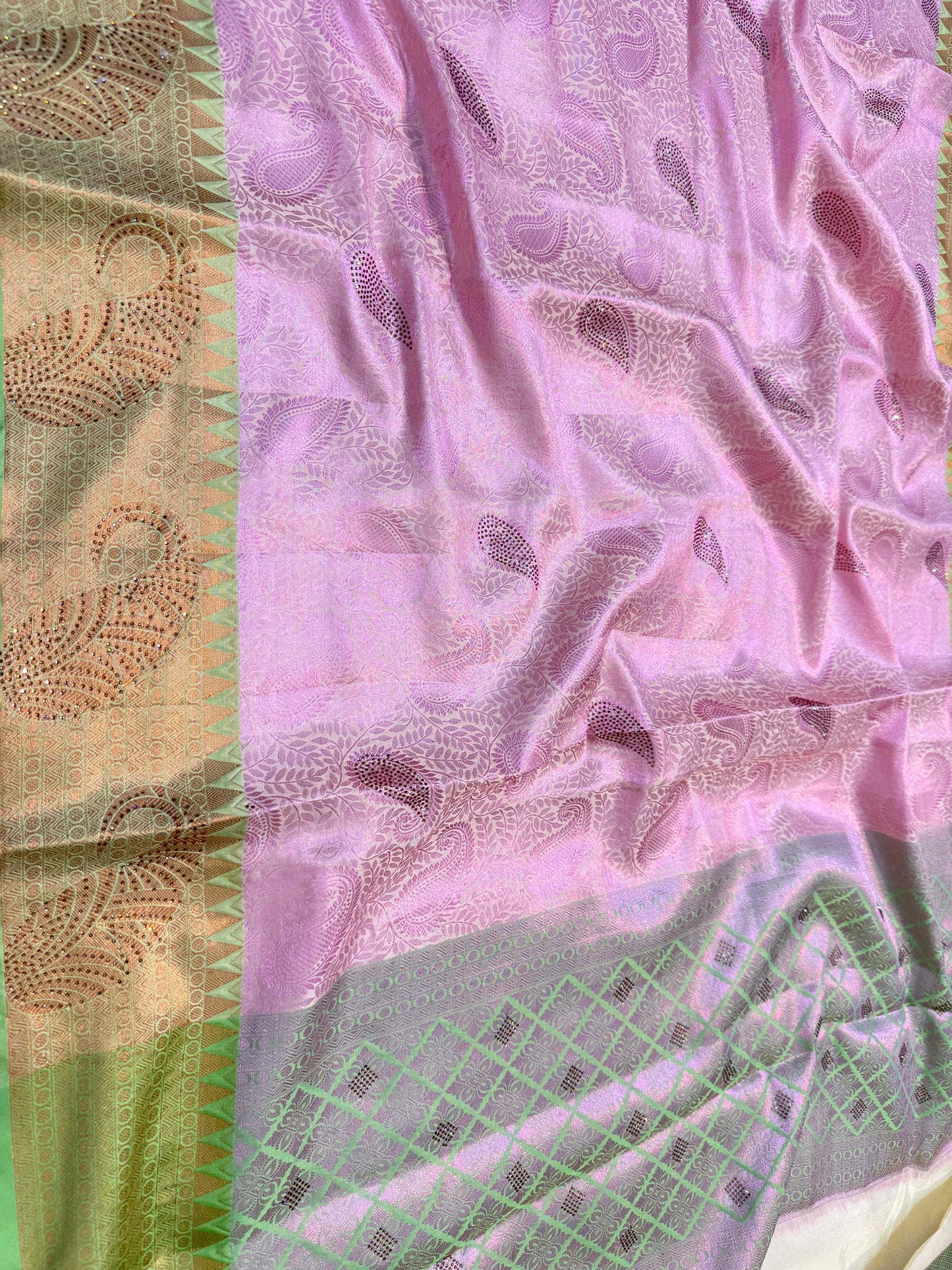 Multicolour shade zari brocade swarovski work Banarasi saree