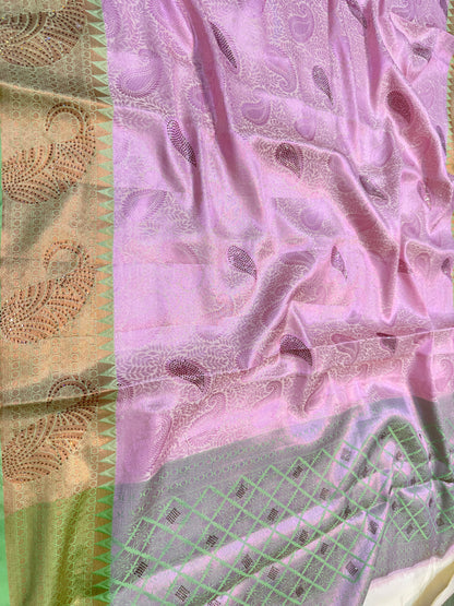 Multicolour shade zari brocade swarovski work Banarasi saree