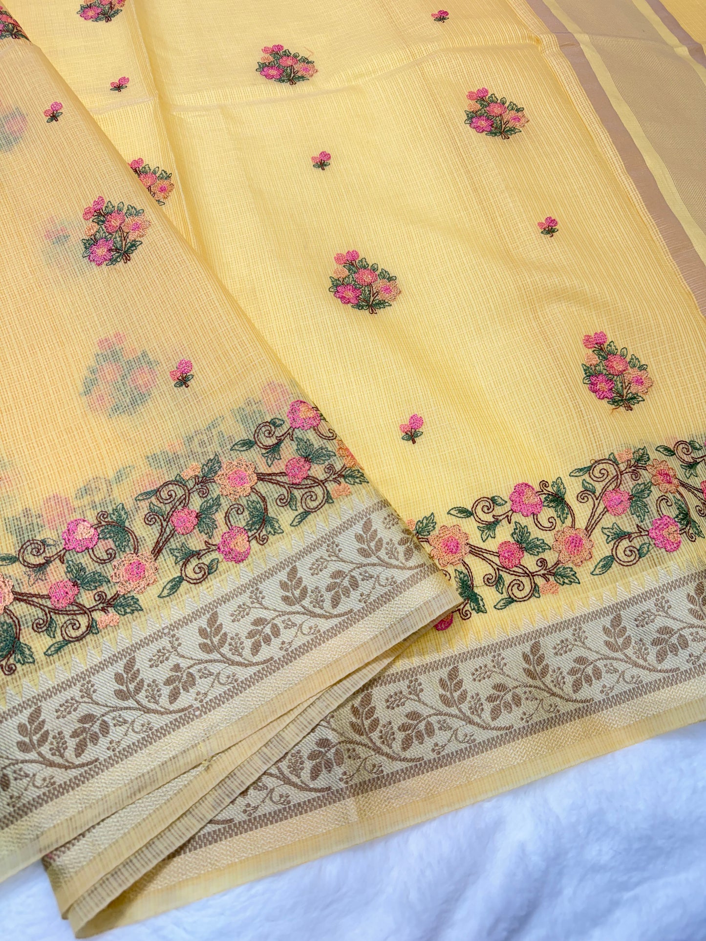 Yellow shade kota designer embroidery Banarasi saree