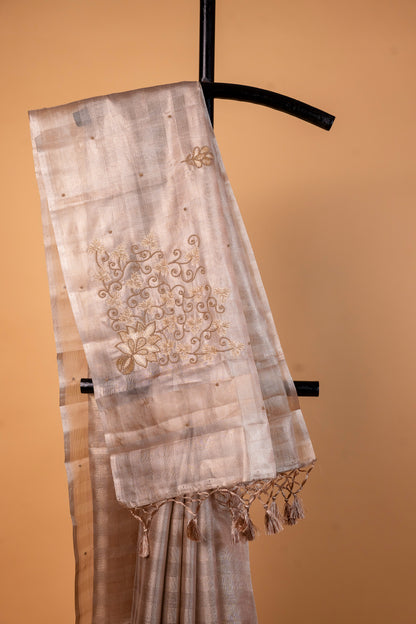 Beige shade tissue kota designer hand work Banarasi saree