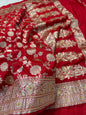 Red wedding Satin katan stone work premium Banarasi silk saree