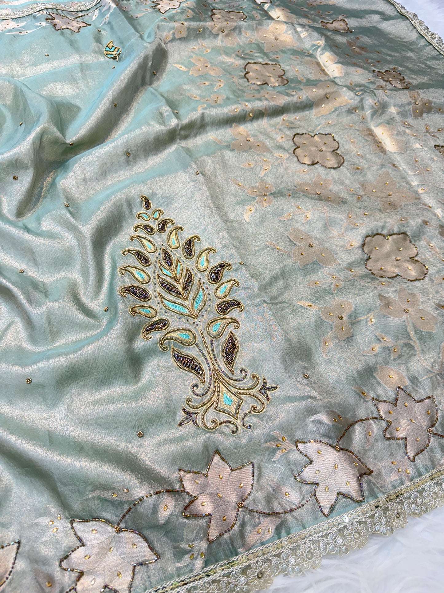 Tissue Aari Work Banarasi silk saree