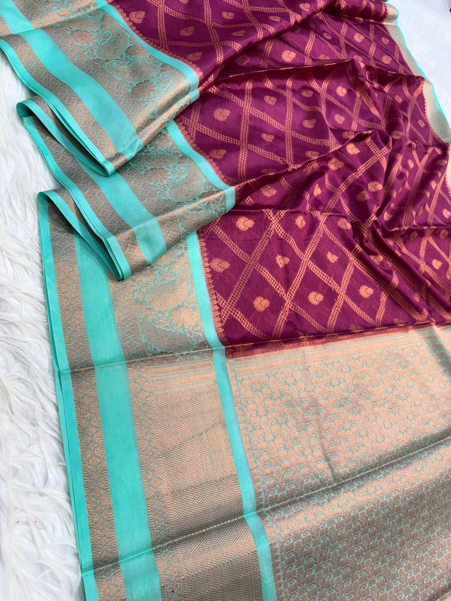 Wine turquoise warm silk premium Banarasi saree