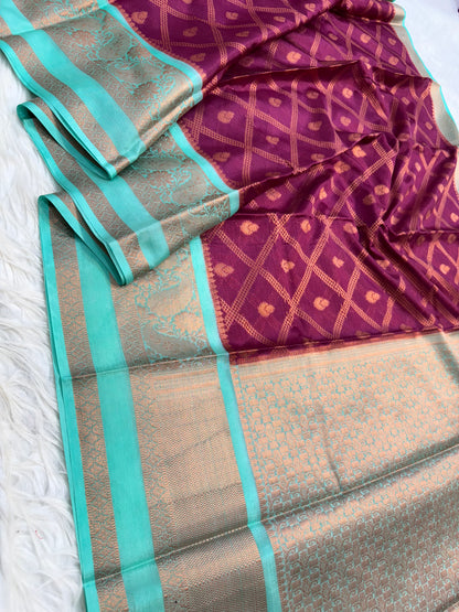 Wine turquoise warm silk premium Banarasi saree