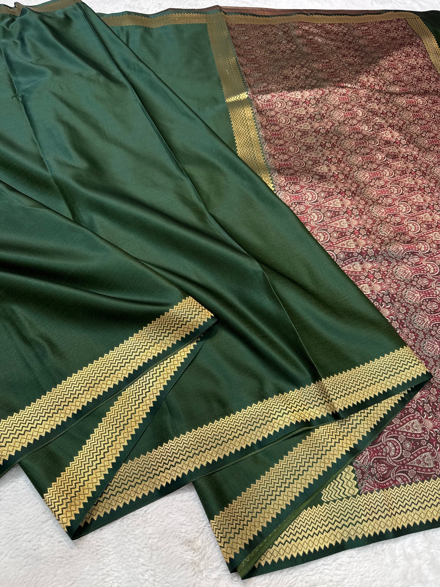 Bottle green shade mashru silk premium Banarasi silk Saree