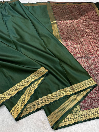 Bottle green shade mashru silk premium Banarasi silk Saree