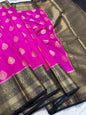 Royal pink black shade Dupion Silk premium Banarasi Saree