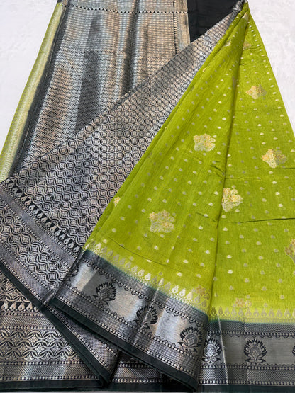 Pista green & bottle green shade raw mango Banarasi premium Banarasi saree
