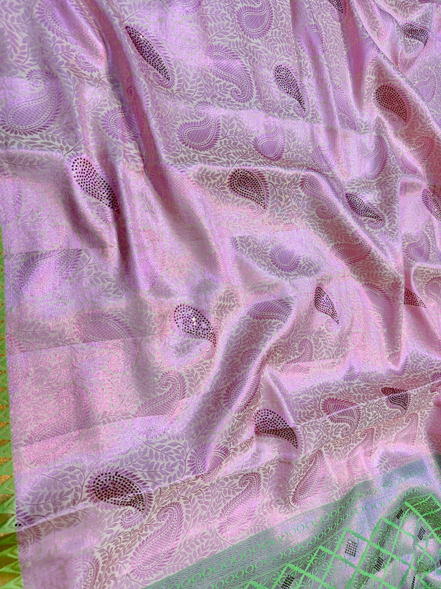 Multicolour shade zari brocade swarovski work Banarasi saree