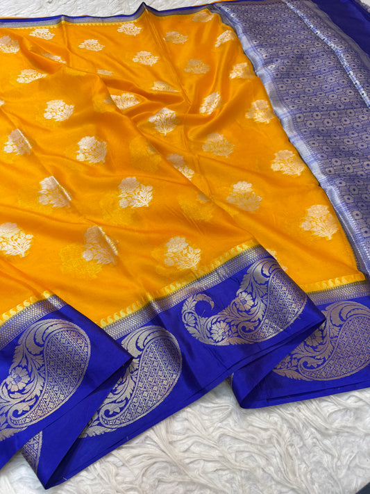 Mango blue warm silk premium Banarasi saree