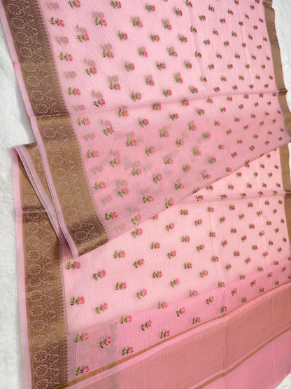 Pink shade cotton kota embroidery Banarasi saree