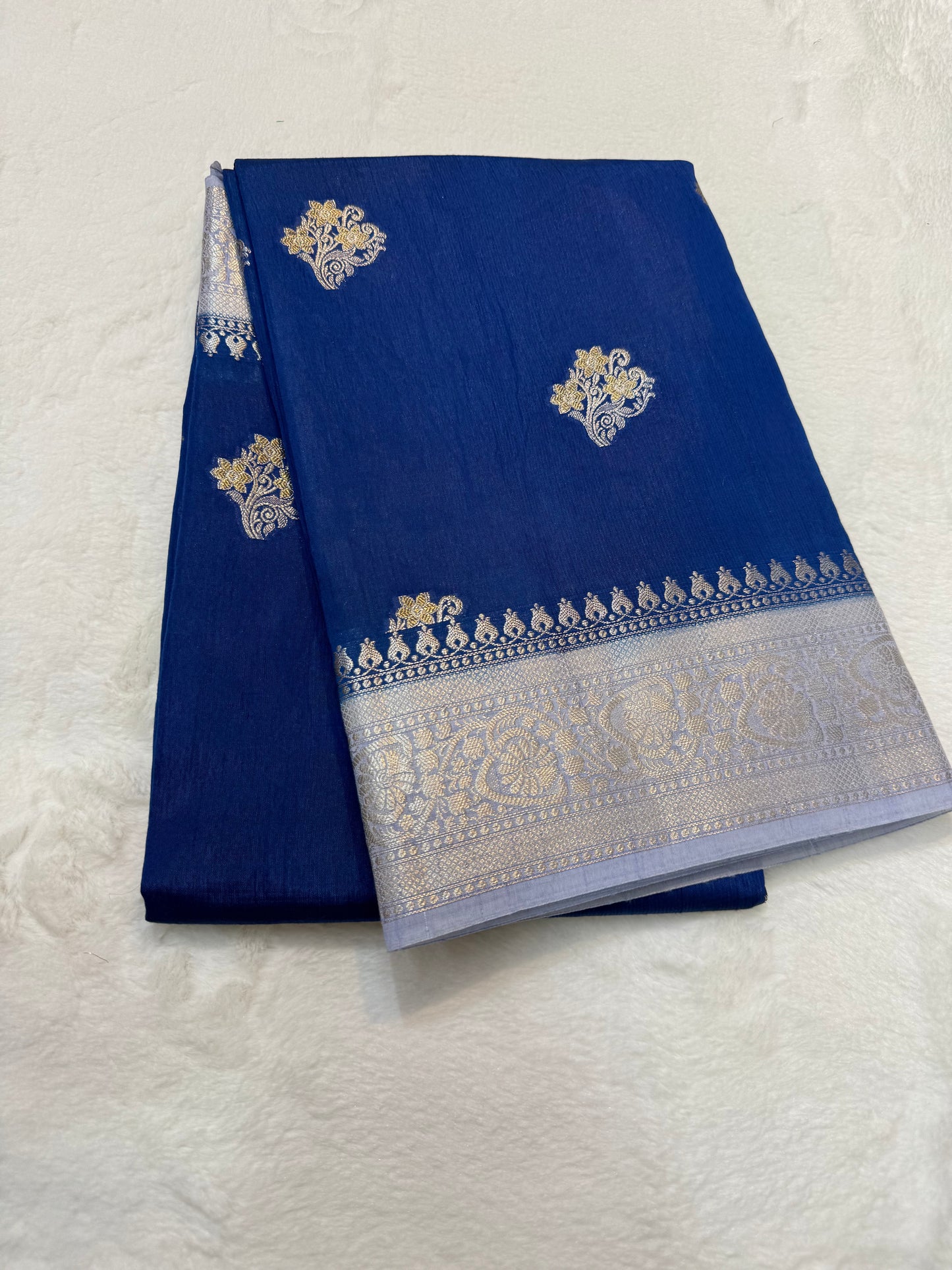 Royal blue & silver shade raw mango premium Banarasi saree